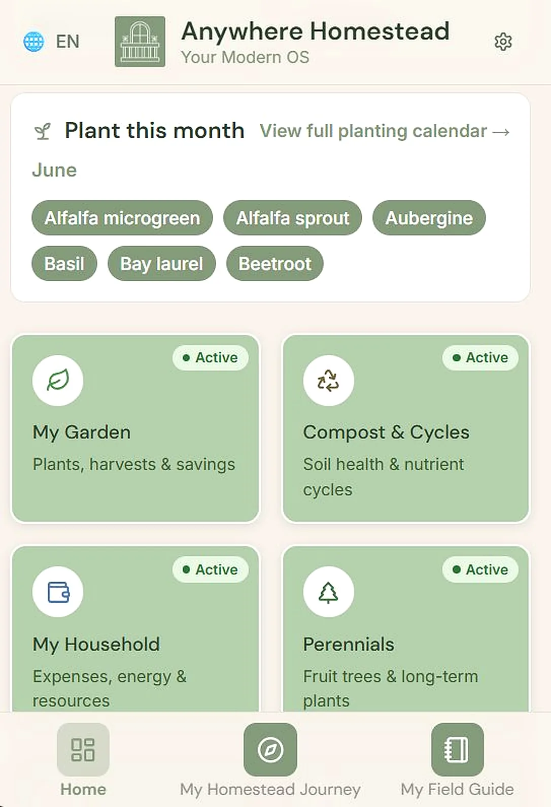 Anywhere Homestead dashboard – modules